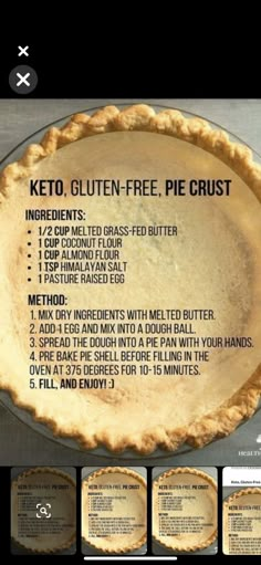 an image of a pie crust with instructions to make it in the oven or on the stove