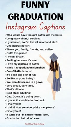 Best Graduation Captions for Instagram Graduation Pictures Quotes, Graduating Late Quotes, Funny Quotes Graduation, Short Quotes For Graduation, Achievement Captions For Instagram, Captions For Achievements, Graduation Funny Captions, I Graduated Quotes, Song Quotes For Graduation