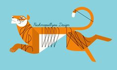 an orange tiger is flying through the air with a bow in its mouth and on it's back