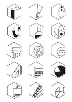 different types of geometric shapes are shown in black and white, including hexagonals