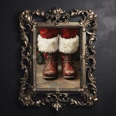 a painting of santa's boots in a frame