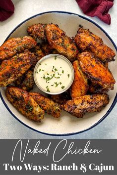 chicken wings with ranch dressing in a bowl