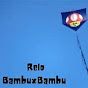 a kite flying high in the sky with words reading rio bambuxbambu