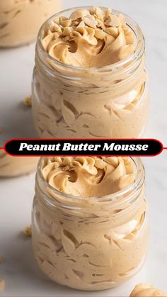 three jars filled with peanut butter mousse