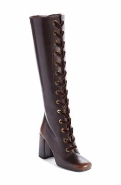 Womens Tall Leather Boots, Black Lace Up Boots, Boots Tall, Leather Western Boots, Tall Leather Boots, Tall Boot, Prada Leather, Footwear Design Women, Boots For Sale