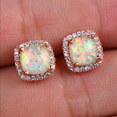 Brand New Women's Square Rose Gold & Fire Opal Earrings 18k Rose Gold Plated 925 Sterling Silver (Stamped) Genuine 1ct Lab Created Diamonds Natural 2ct Fire Opal Gemstones Measurements 9mm X 6mm Retail Price $400 Buy With Confidence From A Trusted Seller W/ A 99%+ Feedback Rating! A0274 (Id-331-) Wedding Earrings Vintage, Wedding Earrings Studs, Fire Opal Earrings, Vintage Wedding Jewelry, Wedding Studs, Crystal Stud Earrings, Square Earrings, Opal Earrings, Rose Earrings