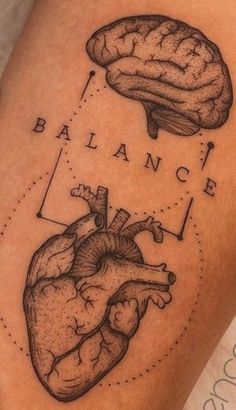 an image of a human heart and brain on the thigh with words balance above it