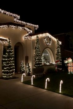 a house with christmas lights on the front yard