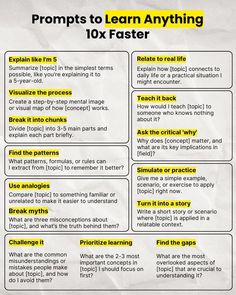 a poster with some words on it that say,'learn anything 10x faster '