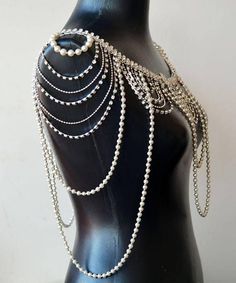 Silver Shoulder Necklace  Pearl Bridal Shoulder Jewelry Shoulder Jewellery, Bridal Body Jewelry, Body Necklace, Shoulder Jewelry, Shoulder Necklace, Bridal Accessories Jewelry, Pearl Chain Necklace, Pearl Bridal Jewelry, Wedding Dresses With Straps