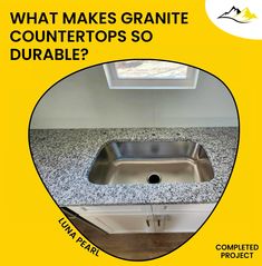 a sink with the words what makes granite countertops so durable? on it