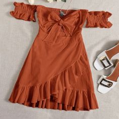 Brand New Never Worn. Off The Shoulder Dress Texas Summer Outfits, Rust Orange Dress, Short Orange Dress, Orange Casual Dress, Gameday Dress, Brunch Dress, Burnt Orange Dress, Country Dresses, Dress Aesthetic