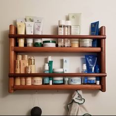 the shelves are filled with different types of skin care products