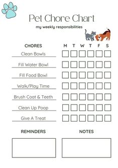 a printable pet check sheet with cats and dogs on it