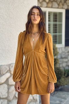 Chic V-neck Mini Dress For Fall, V-neck Dresses For Fall Brunch, V-neck Dress For Fall Brunch, V-neck Dresses For Brunch In Fall, V-neck Dress For Brunch In Fall, V-neck Mini Dress For Fall Brunch, Solid V-neck Mini Dress For Fall, Chic Fall V-neck Mini Dress, Velvet Long Dresses