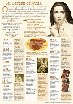 the history of st teresa of avrila info sheet with pictures and text on it