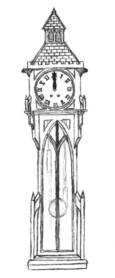 a drawing of a tall clock tower