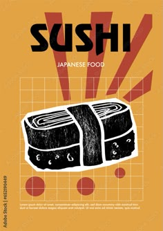 an advertisement for sushi japanese food, with the word sushi in black and red