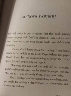 an open book with the words author's warning on it