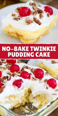 no - bake twinkie puddinging cake with cherries and pecans