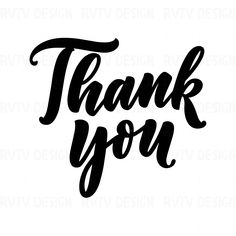 the word thank you in black ink on a white background