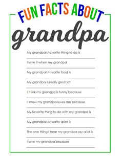 the fun fact about grandpa's poem is shown in this free printable for kids