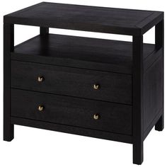 an end table with two drawers and one drawer on the bottom, in black finish