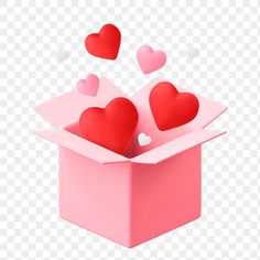 two hearts fly out of a pink box