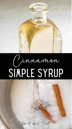 cinnamon simple syrup recipe in a pot with sugar and cinnamon sticks