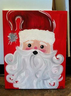 a painting of a santa clause on a red background