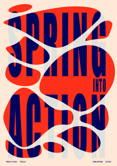 a poster with the words spring into action in red, white and blue letters on it