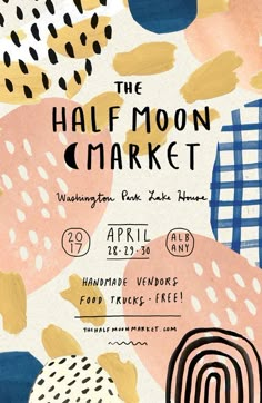 the half moon market poster with an abstract background