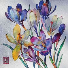 watercolor painting of purple and yellow flowers