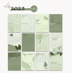 a 2012 calendar with green leaves and plants on it's side, in the middle of