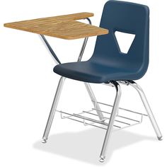 a school chair with a wooden desk top