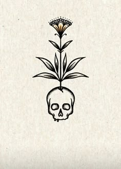 a drawing of a skull with flowers in it