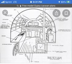 the inside of an airplane with parts labeled