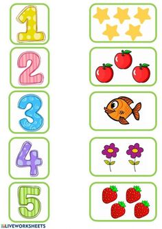 the numbers and fruits are arranged in this worksheet