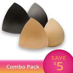 Each Triangle Bikini Bra Pad Combo Pack contains one set of nude and one set of black bra pad inserts. These quality swim shapers help small busts fill out triangle bikini tops by smoothing and defining the natural breast shape. Very popular with dance teams, pro bikini competitors and runway models. Soft, light and easy to use. Lingerie Accessories, Black Bra, Runway Models, Projects To Try