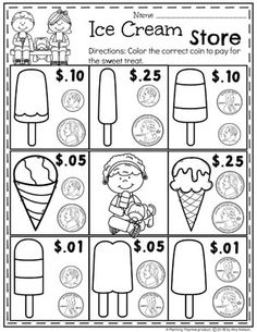 an ice cream store worksheet for kids to learn how to make them money