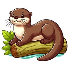 an otter sitting on top of a log