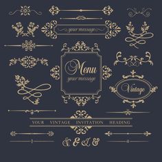 an elegant set of calligraphics in gold on a black background with place for your text