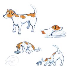 three dogs are depicted in this drawing