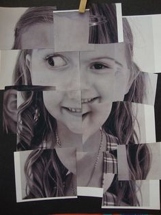 a child's face is made up of photos