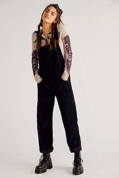 Ziggy Cord Overalls | Free People Black Overalls Outfit Fall, Overalls Outfit Fall, Ziggy Overalls, Black Overalls Outfit, Cord Overalls, Tomboy Femme, Overalls Outfit, Corduroy Overalls, Black Overalls