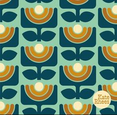 an orange and blue flower pattern is featured in this image with the words kate knees on it