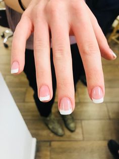 Short Dip Powder French Nails, French Tip Acrylic Nails Rounded Square, Anc French Nails, Sns French Nails Square, Cute Short Square French Tip Nails, Acrylic French Tip Nails Short, French Sns Nails Short, French Nails Sns