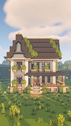 Minecraft Housing Ideas, Minecraft House Without Texture Pack, Aesthetic Builds In Minecraft, House Ideas Minecraft Aesthetic, Minecraft Cottagecore House Ideas, Rumah Aesthetic Minecraft, Minecraft Manor Ideas, Minecraft Mizuno 16 Craft House, Medium Minecraft Houses