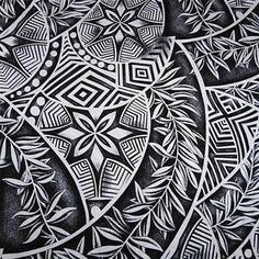 black and white drawing of an abstract design with geometrical shapes on it's surface