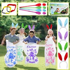 PRICES MAY VARY. VERY VALUE: Easter Game Play Set includes 4pcs Potato Sack Race Jumping Bags, 4pcs Bunny Ears Headbands, 2pcs 3 Legged Race Bands, 4pcs Eggs and 4pcs Spoons. Super value, enough quantity for your kids to play games. 3 X GREAT QUALITY KIDS OUTDOOR GAMES: Our potato sack race bags are well made and will hold up for almost anything, even big enough for adult fun. they'll be a huge hit whether for kids party games or just outdoor activities for kids. PREMIUM QUALITY MATERIAL: Made o Easter Outdoor Games, Games For Easter, Potato Sack Race, Race Games, Potato Sack Races, Easter Theme Party, Egg And Spoon Race, Easter Party Games